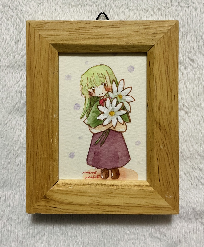 ミニ額装原画）白い花をあなたに