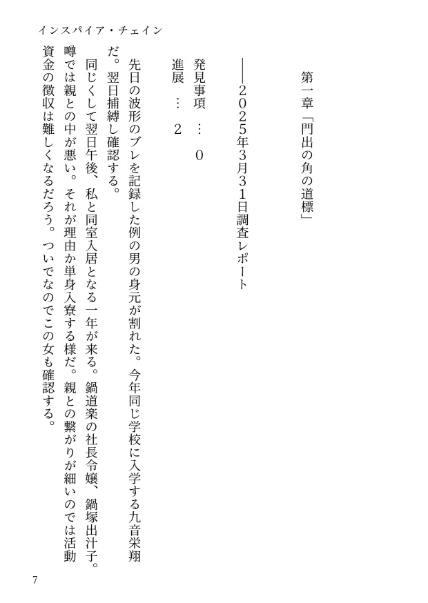 【R-15】インスパイアチェイン 第一章 門出の角の道標【一次創作小説】