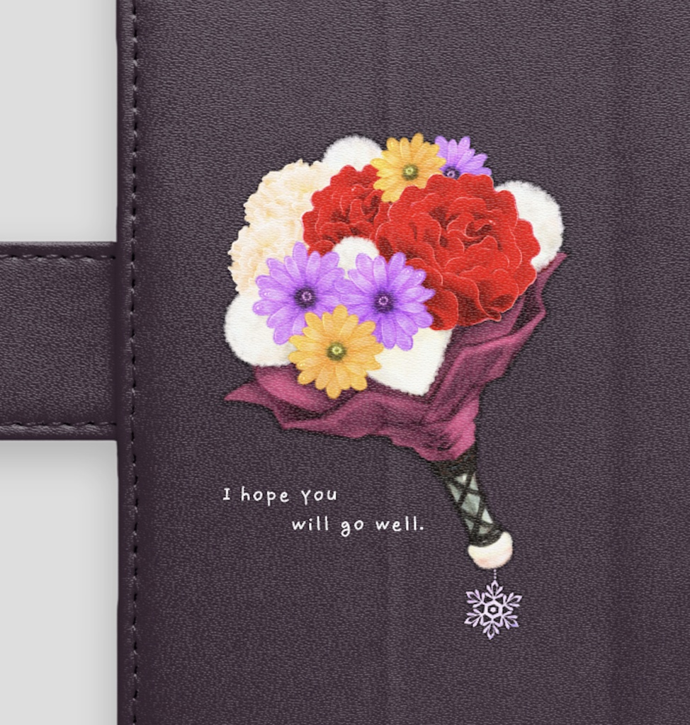 手帳型iPhoneケース【白/赤バラ】