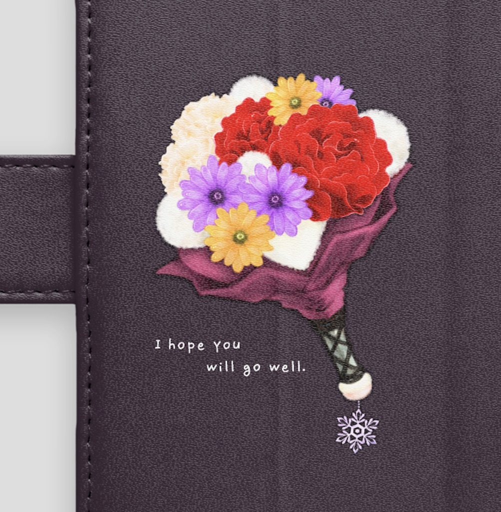 手帳型iPhoneケース【黒/赤バラ】