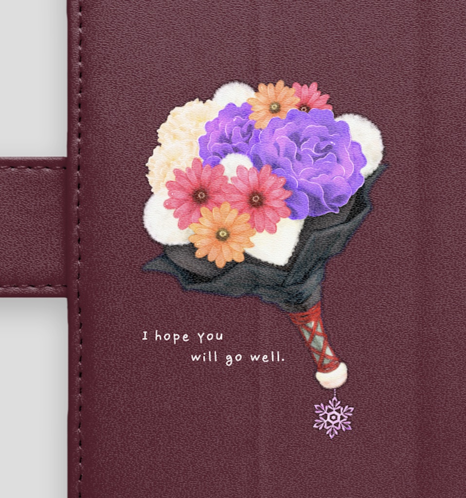 手帳型iPhoneケース【白/紫バラ】