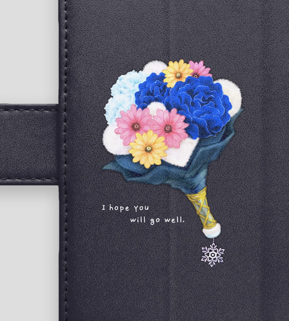 手帳型Androidケース【白/青バラ】