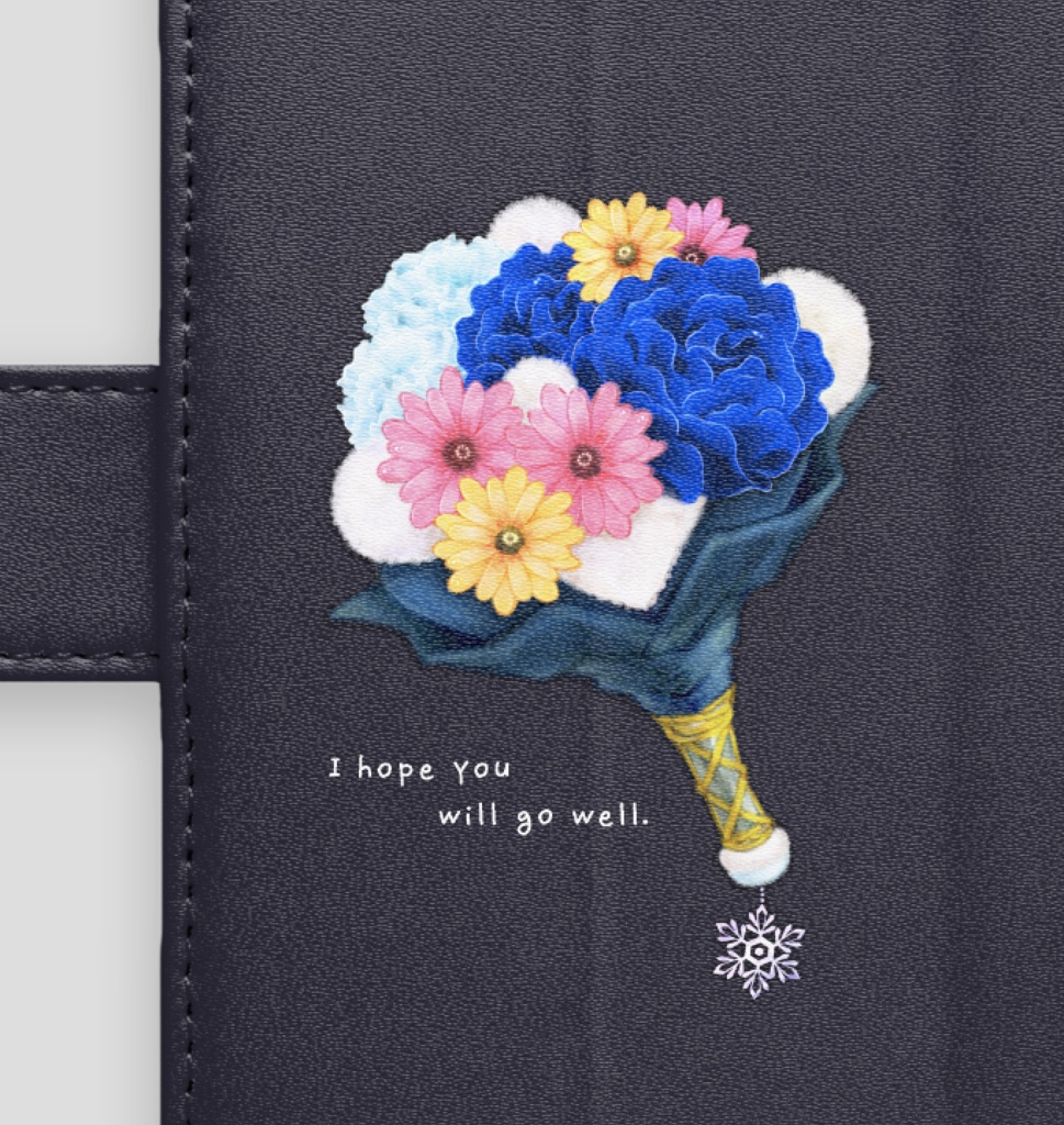 手帳型Androidケース【黒/青バラ】