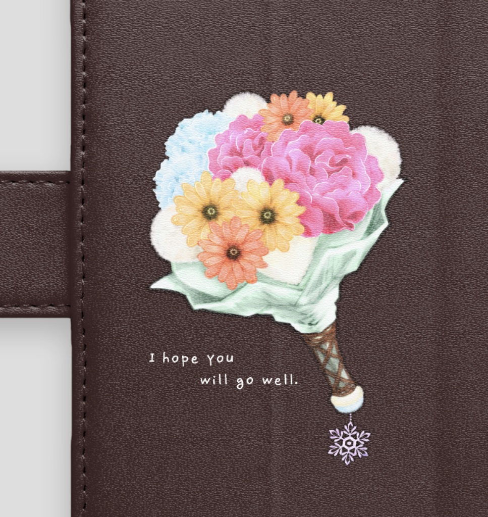 手帳型Androidケース【黒/桃バラ】