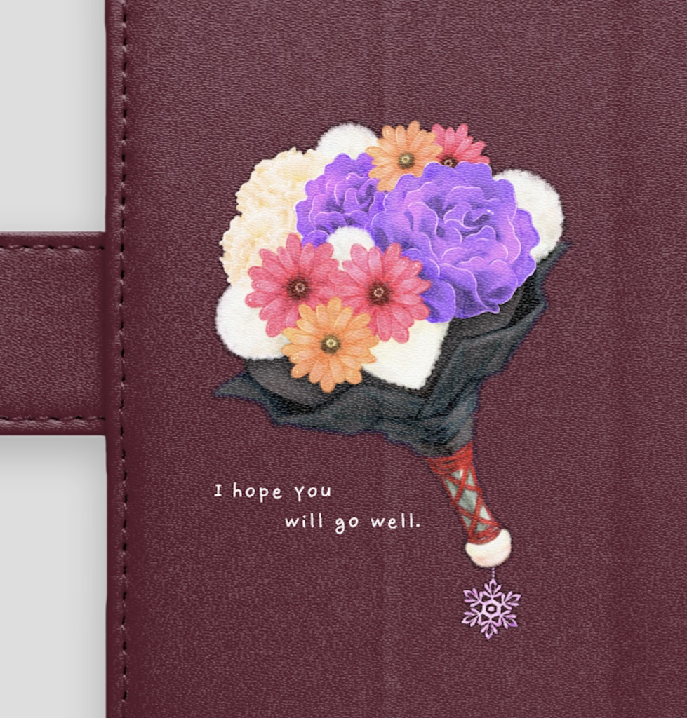 手帳型Androidケース【黒/紫バラ】