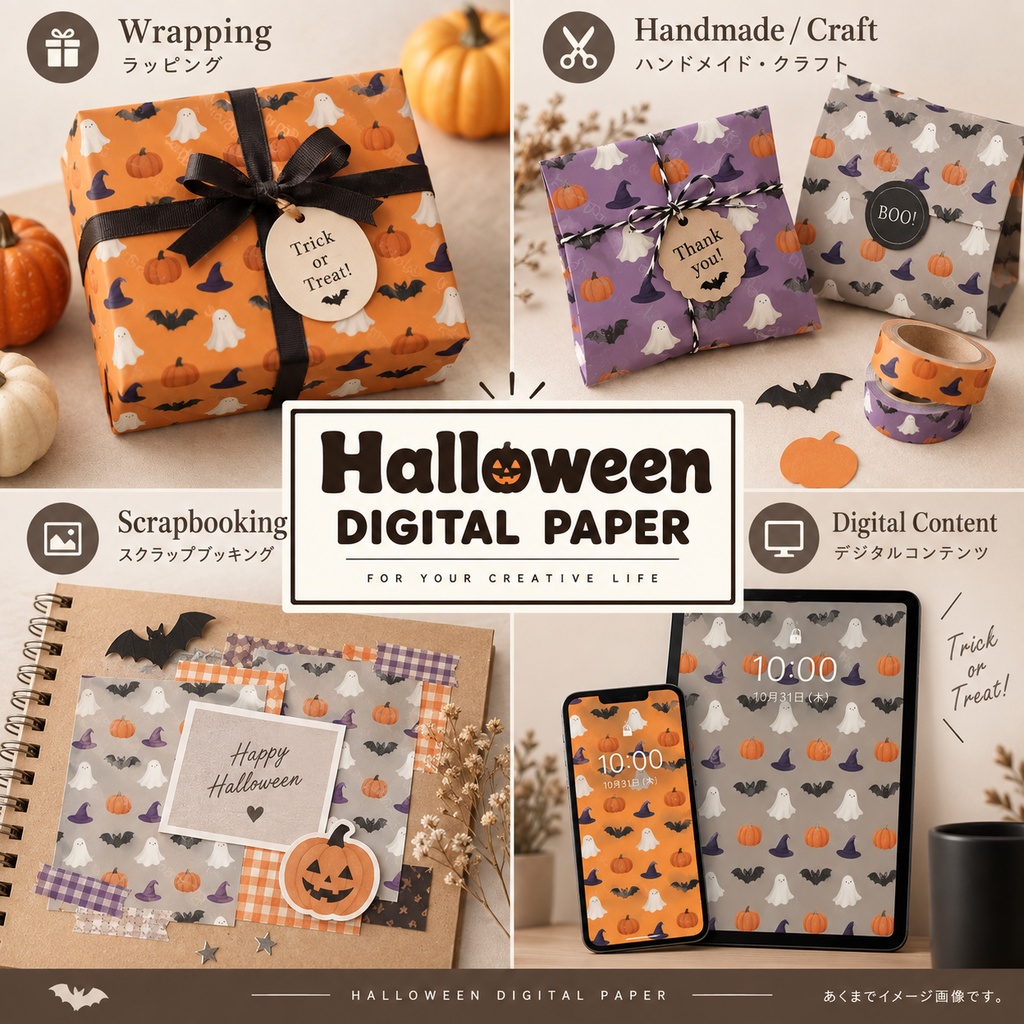 大人かわいいハロウィン柄|デジタルペーパー 6カラーセット
