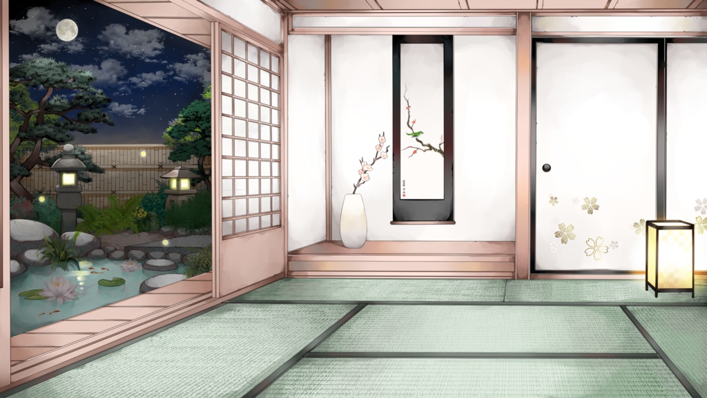 【配信用背景セット】和室(夜)【動くver】