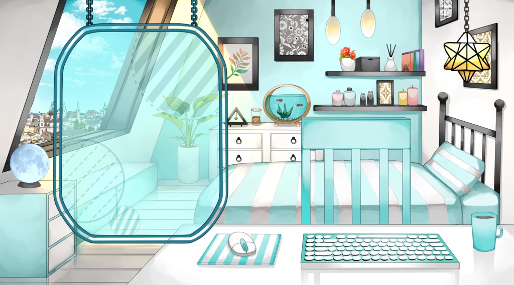 【配信用背景セット】小さな屋根裏部屋【昼ver】