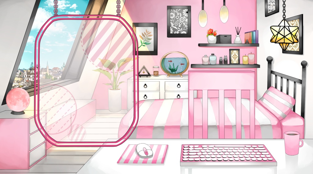 【配信用背景セット】小さな屋根裏部屋【昼ver】