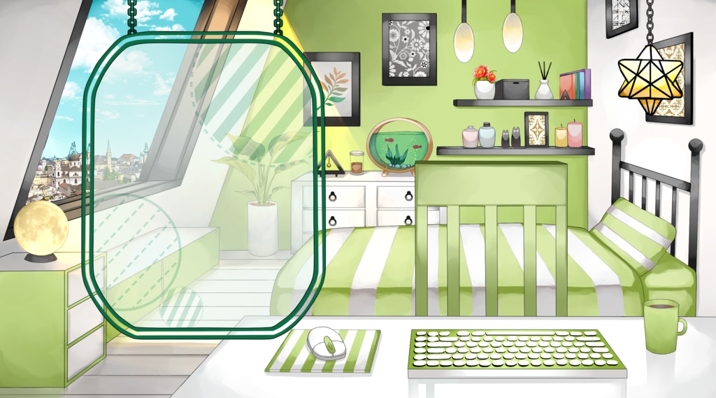 【配信用背景セット】小さな屋根裏部屋【昼ver】