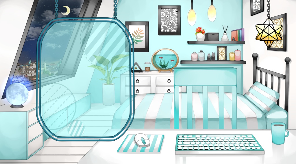 【配信用背景セット】小さな屋根裏部屋【夜ver】