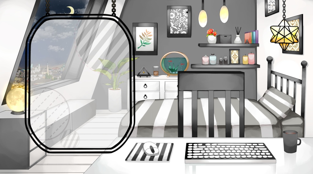 【配信用背景セット】小さな屋根裏部屋【夜ver】