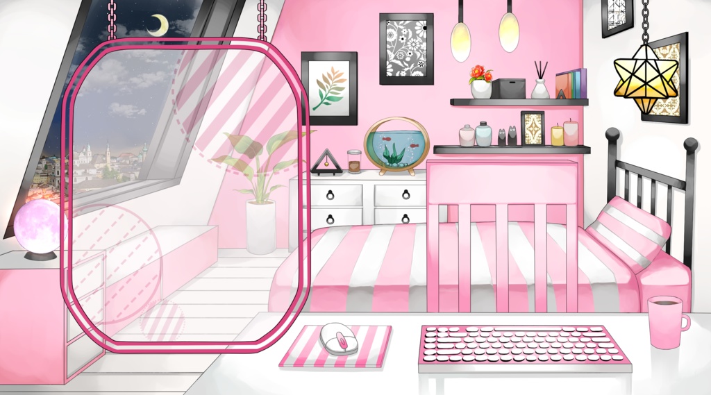 【配信用背景セット】小さな屋根裏部屋【夜ver】