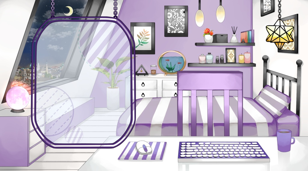 【配信用背景セット】小さな屋根裏部屋【夜ver】