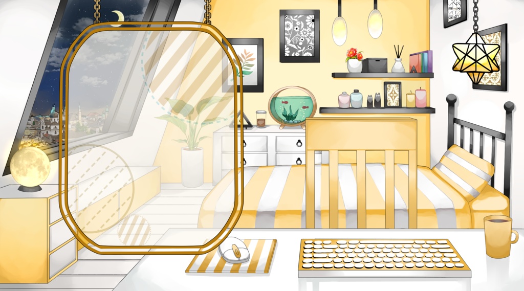 【配信用背景セット】小さな屋根裏部屋【夜ver】