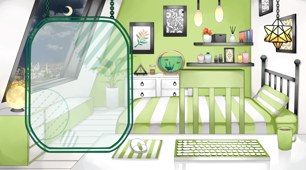 【配信用背景セット】小さな屋根裏部屋【夜ver】