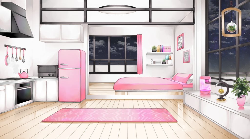 【配信用背景セット】マンションの一室【夜ver】