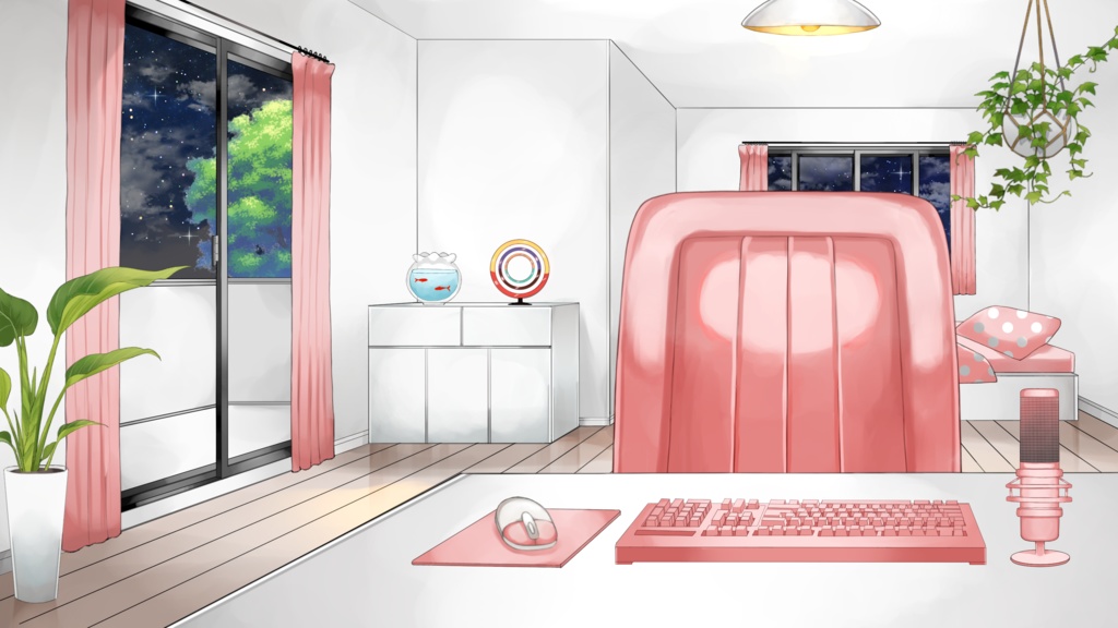 【動く配信用背景セット】普通の部屋【夜ver】