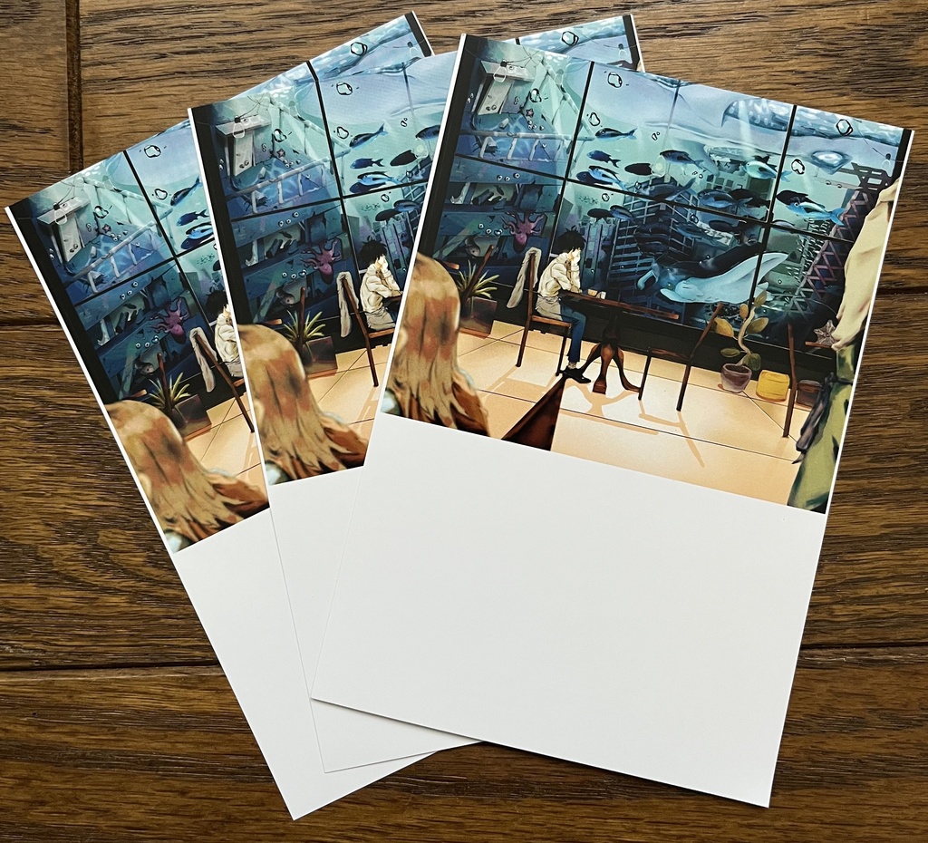 【オリジナルイラスト】正方形ポストカード　「海のカフェ」　