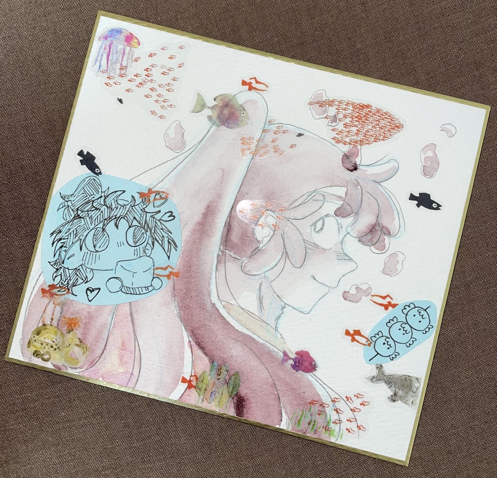 直筆コラージュ色紙 尾浜勘左エ門