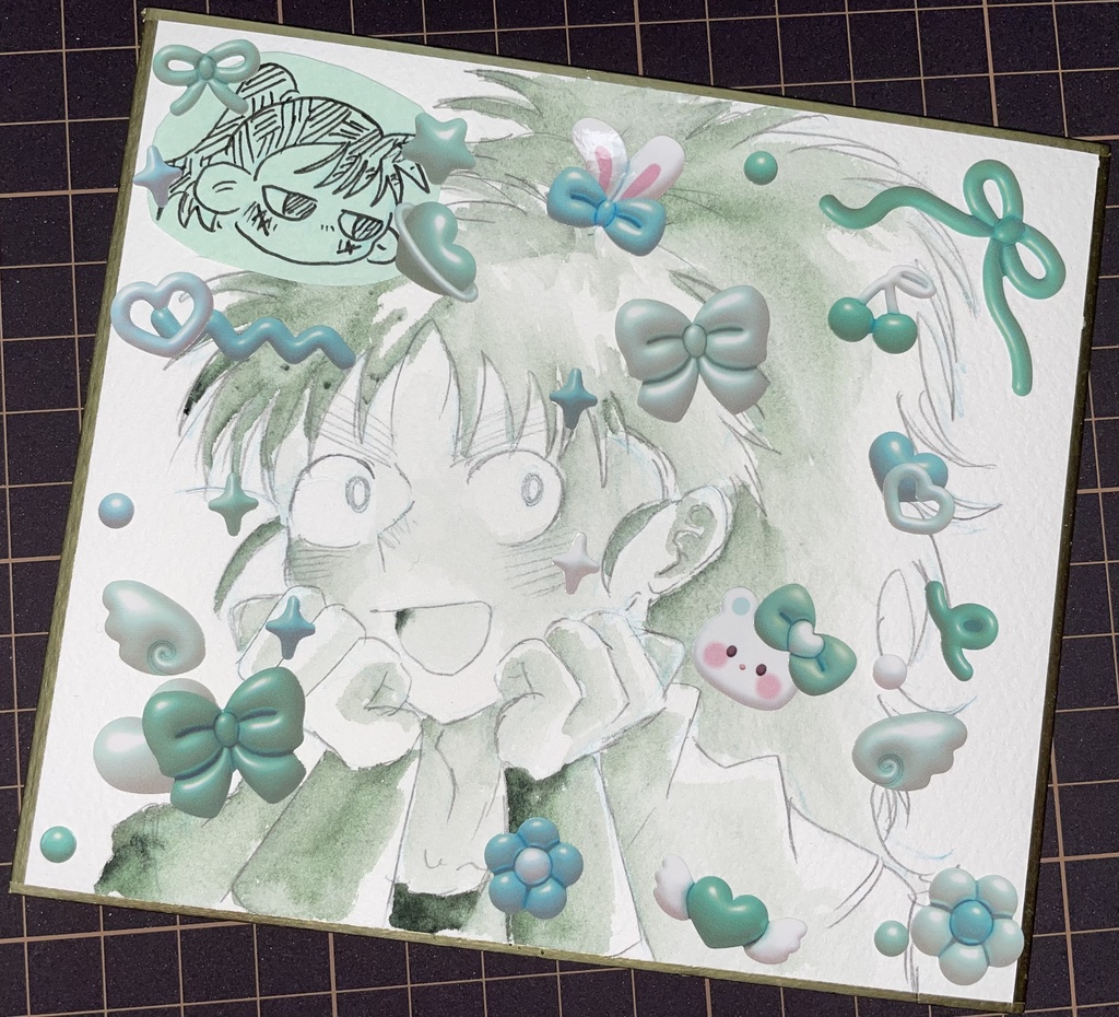 直筆コラージュ色紙 ろくろ