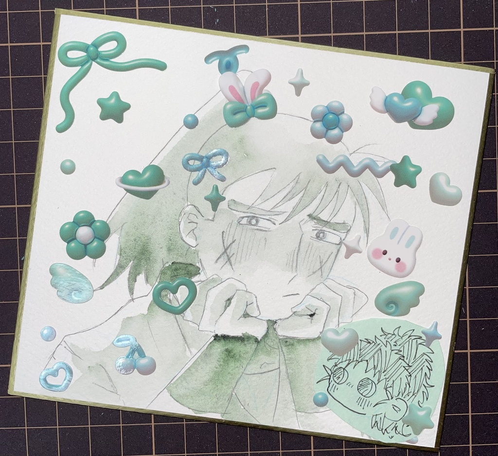 直筆コラージュ色紙 ろくろ