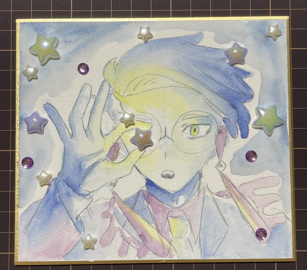 直筆コラージュ色紙 ｶﾗｽﾊﾞ