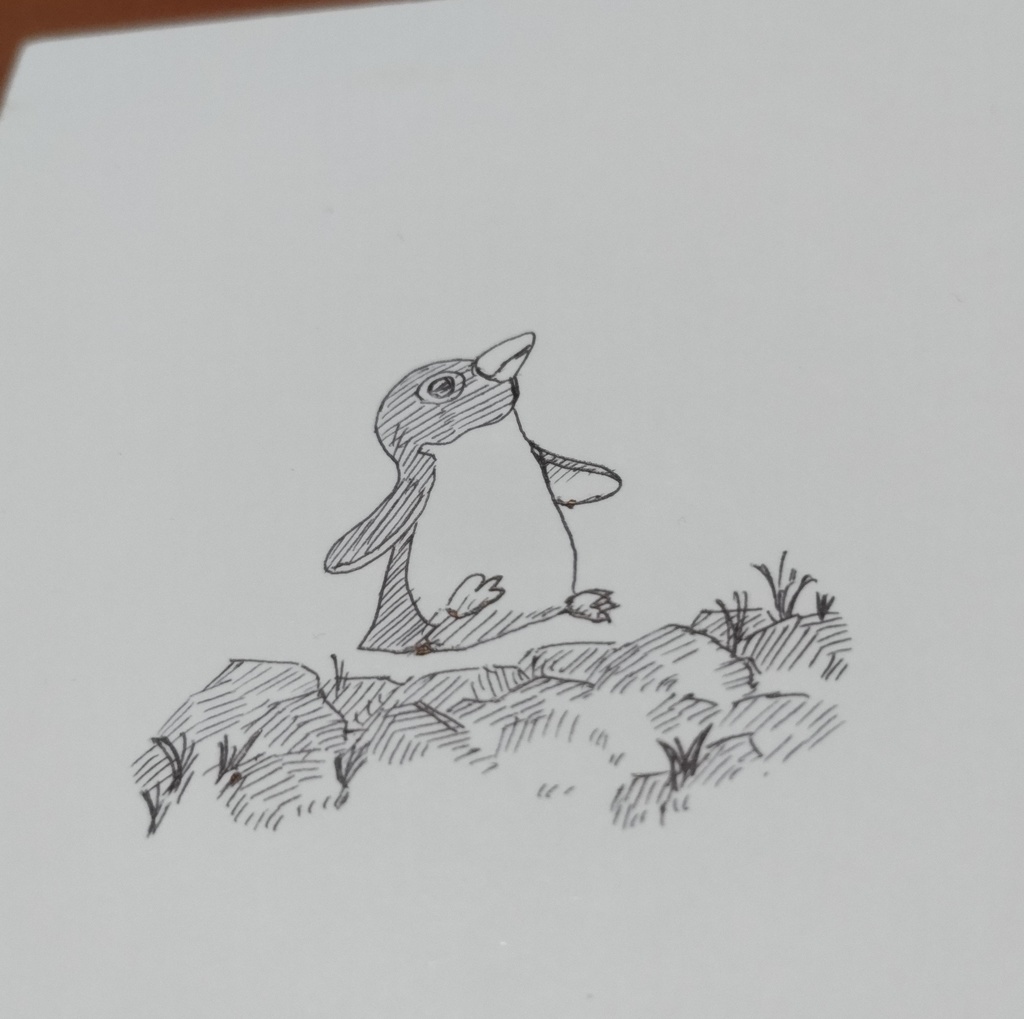 ミニ原画 飛びたいペンギン