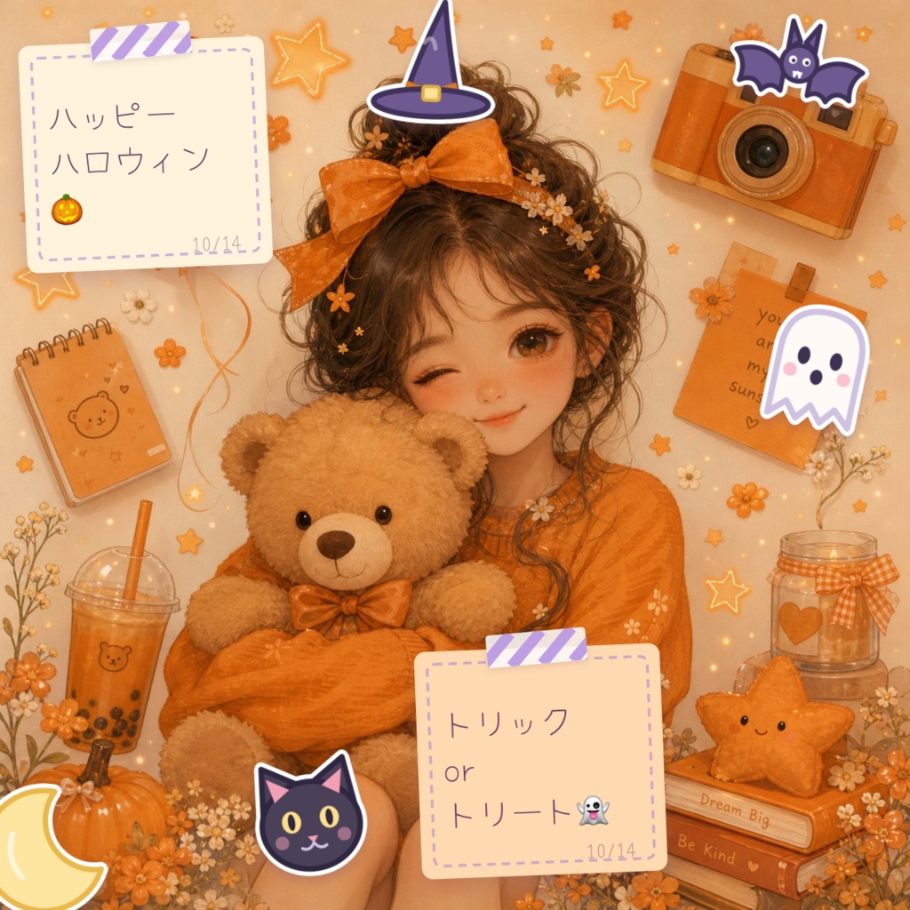 『【ハロウィン限定🎃】貼って遊べる!おばけとくまちゃんのデジタルシールふせんアプリ』