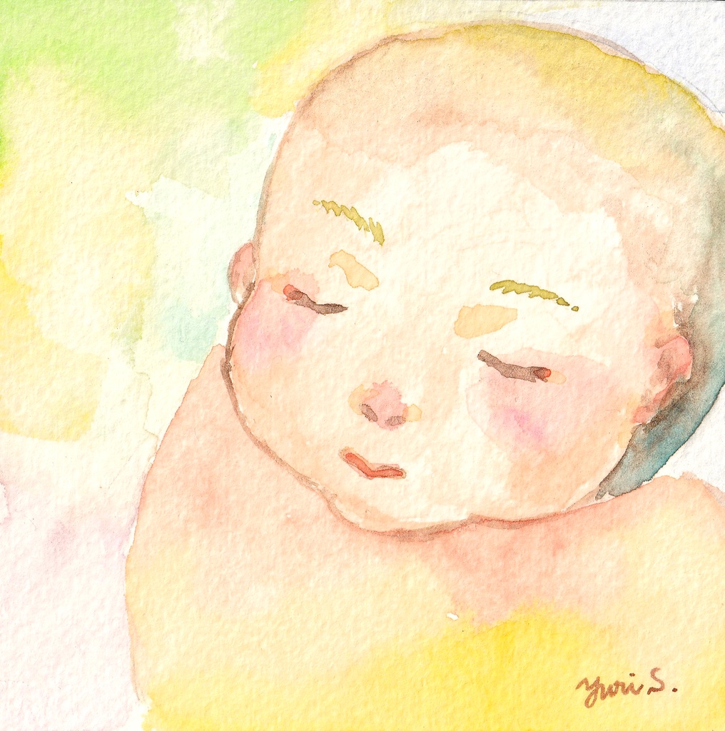 眠り（透明水彩原画・額付き）