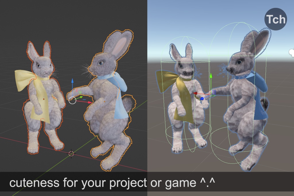 Mr and Mrs White Bunnies with bows (3D) || シルクのリボンをつけた白いウサギさんのモデル2体 (3D)