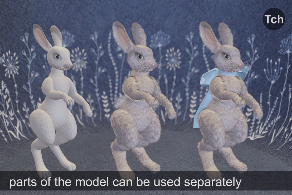 Mr and Mrs White Bunnies with bows (3D) || シルクのリボンをつけた白いウサギさんのモデル2体 (3D)