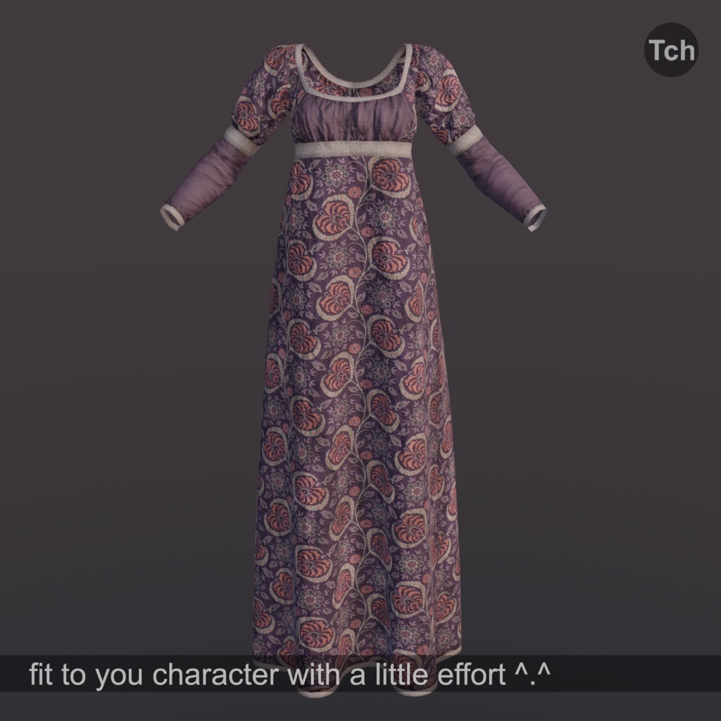 Empire long sleeve dress (3D) | エンパイアロングスリーブドレス(3D)