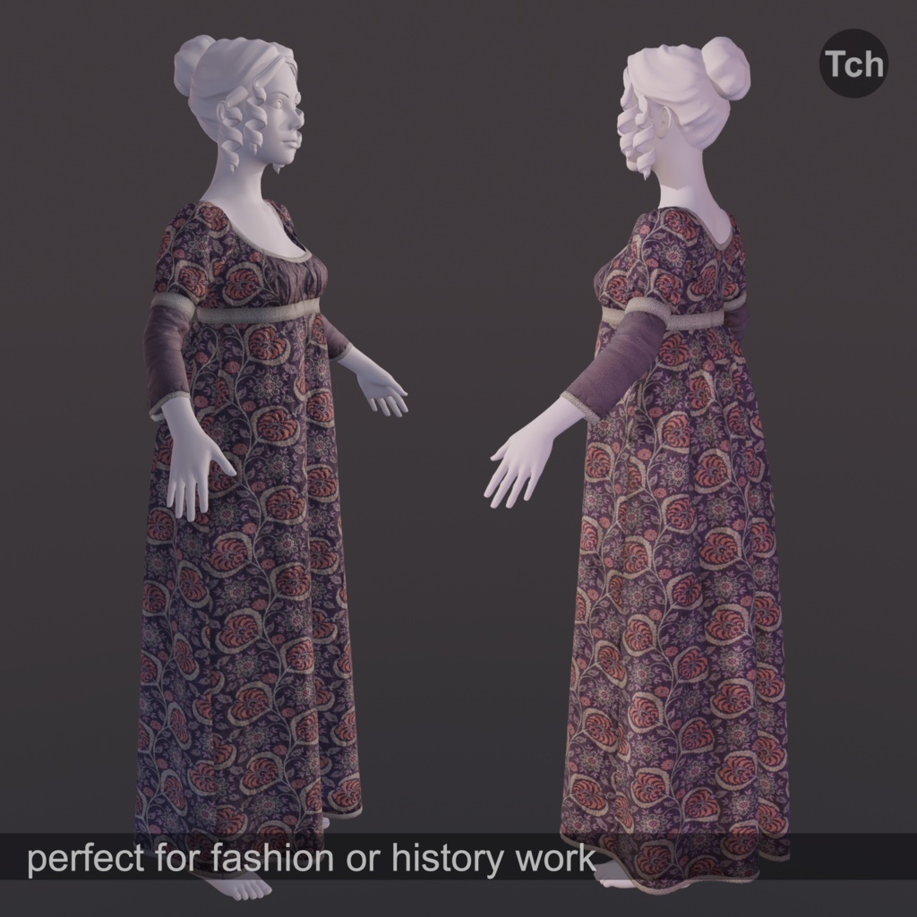 Empire long sleeve dress (3D) | エンパイアロングスリーブドレス(3D)