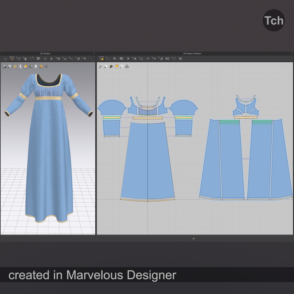 Empire long sleeve dress (3D) | エンパイアロングスリーブドレス(3D)