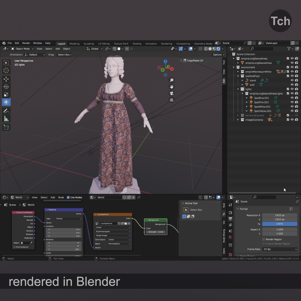 Empire long sleeve dress (3D) | エンパイアロングスリーブドレス(3D)