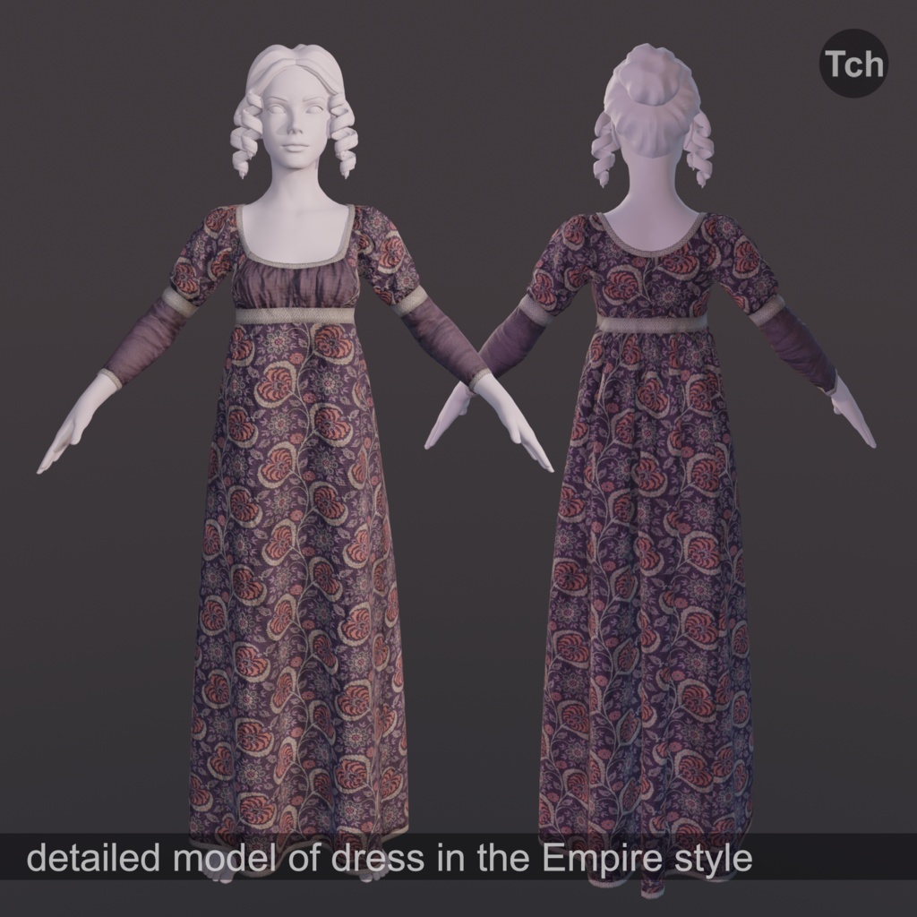 Empire long sleeve dress (3D) | エンパイアロングスリーブドレス(3D)