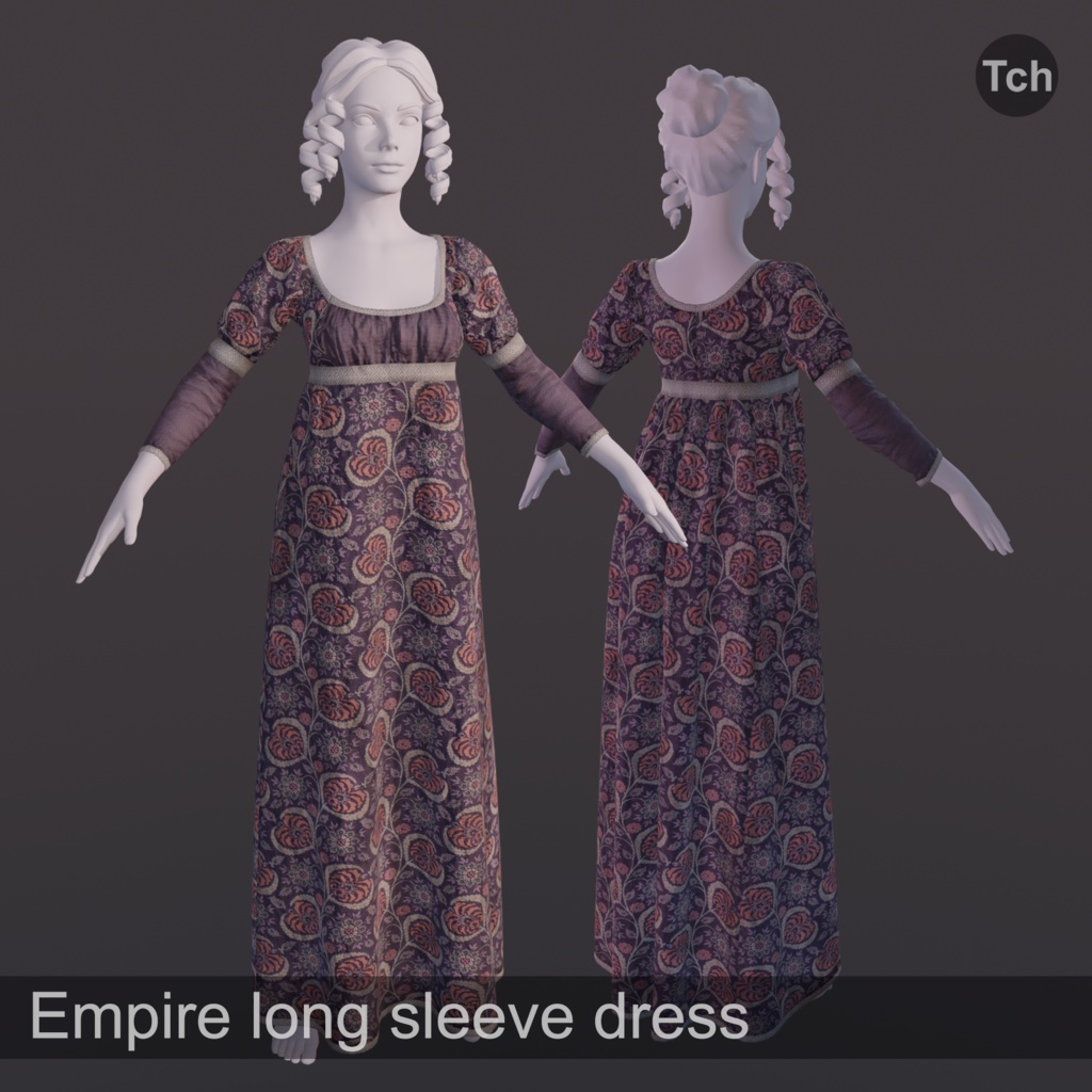 Empire long sleeve dress (3D) | エンパイアロングスリーブドレス(3D)
