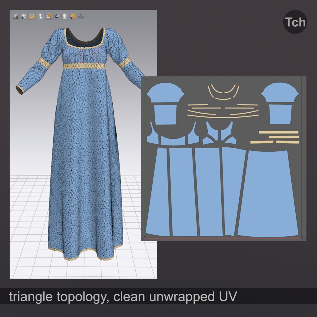 Empire long sleeve dress (3D) | エンパイアロングスリーブドレス(3D)