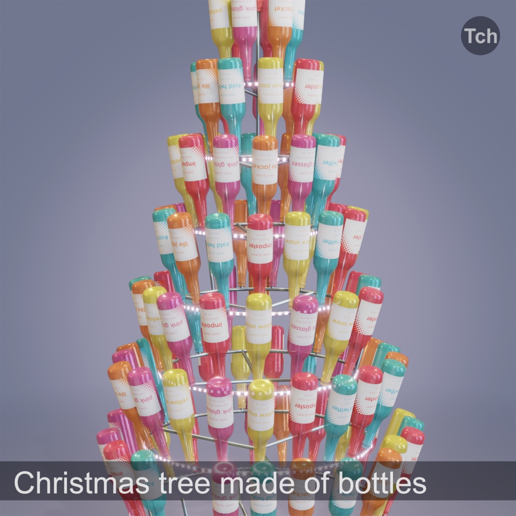 Christmas tree made of bottles (3D) | ビンで作られたクリスマスツリー（3D）