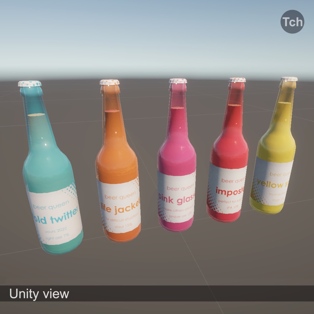 5 bottles of "Beer Queen" (3D) | 「ビールクイーン」のボトル5本(3D)