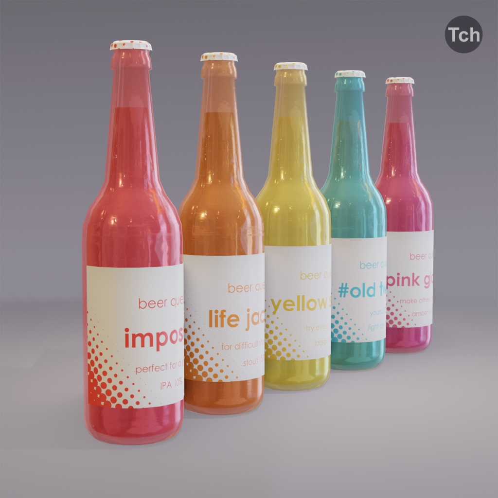 5 bottles of "Beer Queen" (3D) | 「ビールクイーン」のボトル5本(3D)