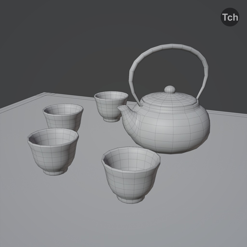 Blue table group in Asian style (3D) | 青いアジア風のテーブルグループ(3D)
