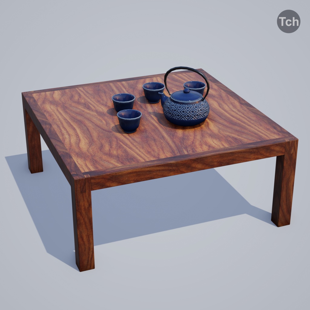 Blue table group in Asian style (3D) | 青いアジア風のテーブルグループ(3D)