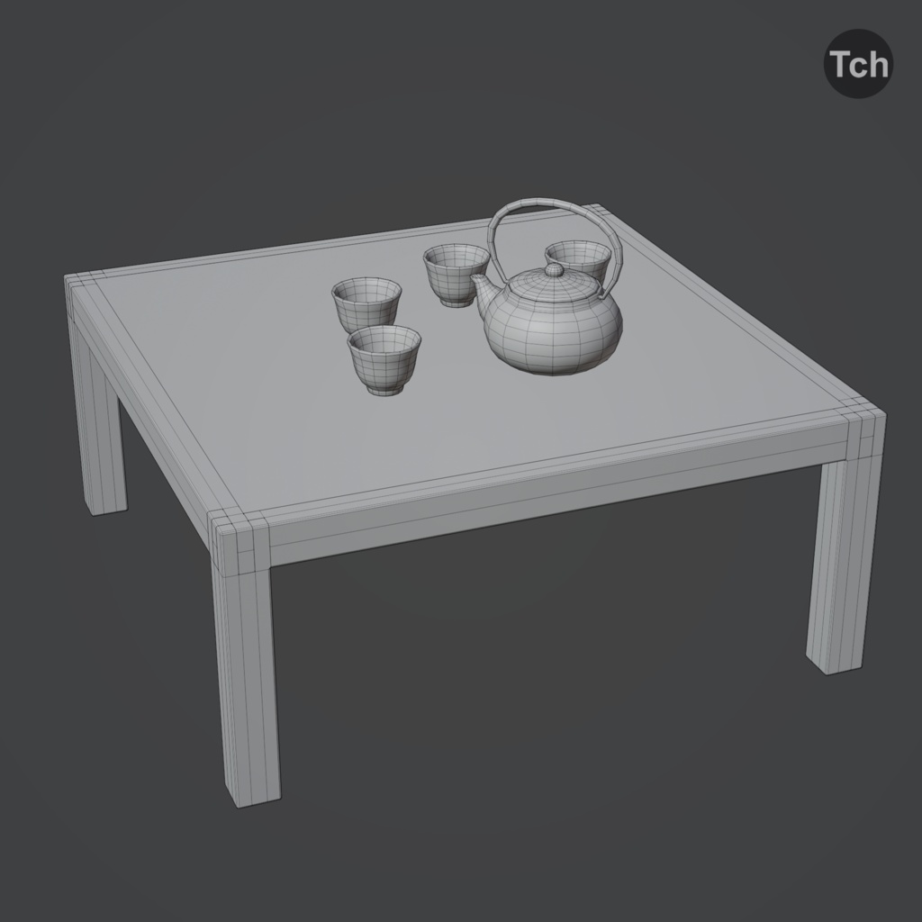 Blue table group in Asian style (3D) | 青いアジア風のテーブルグループ(3D)