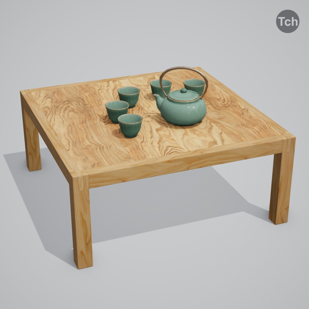 Green table group in Asian style (3D) | 緑のアジア風のテーブルグループ(3D)