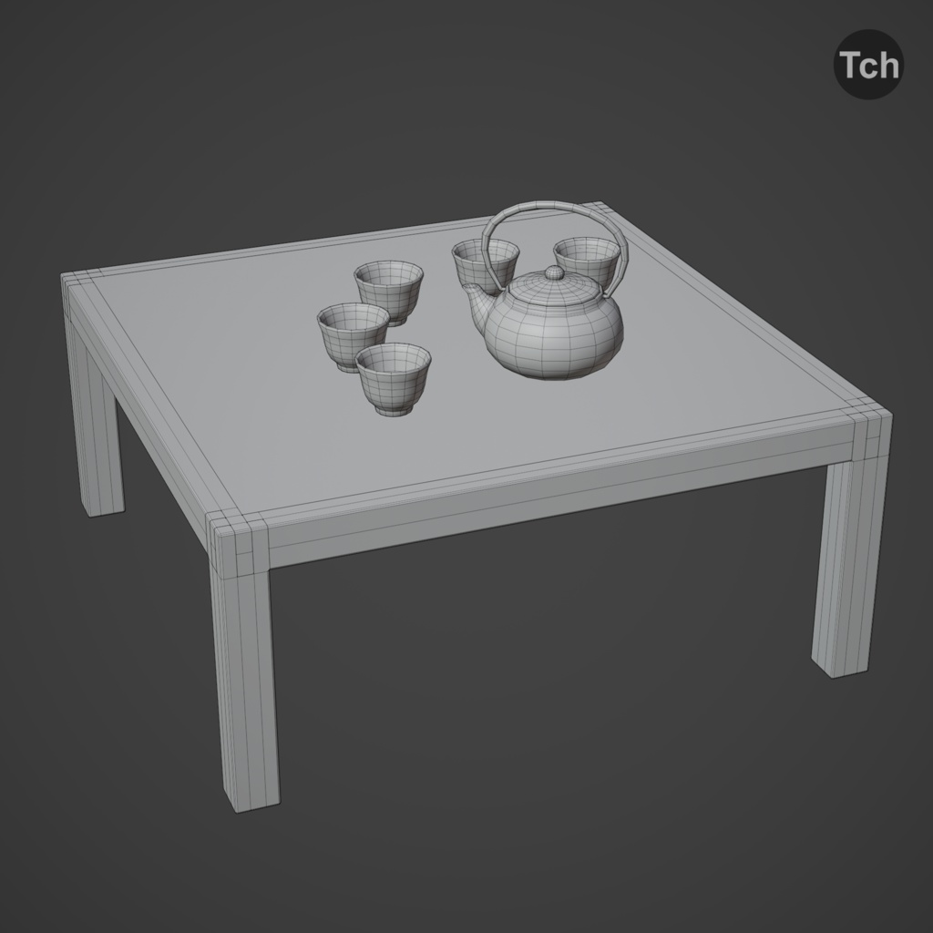 Green table group in Asian style (3D) | 緑のアジア風のテーブルグループ(3D)