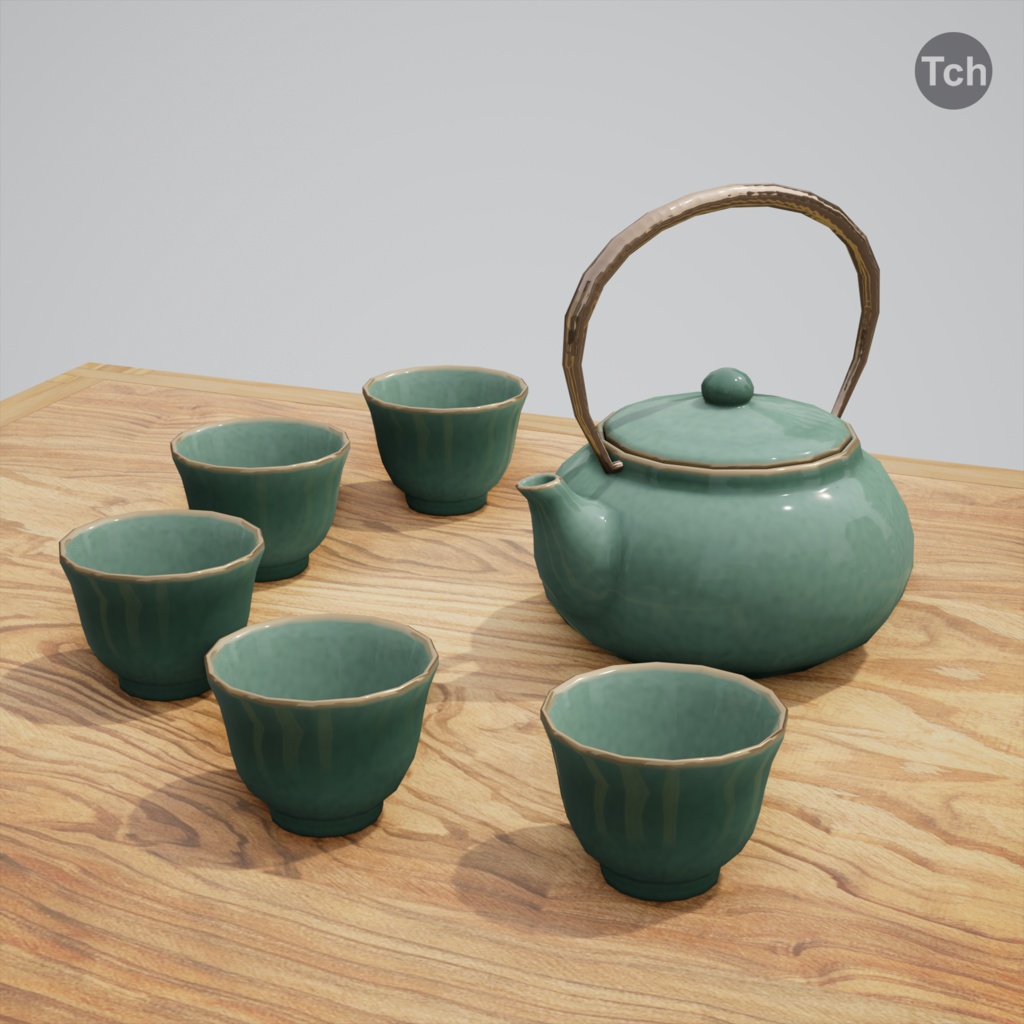 Green table group in Asian style (3D) | 緑のアジア風のテーブルグループ(3D)