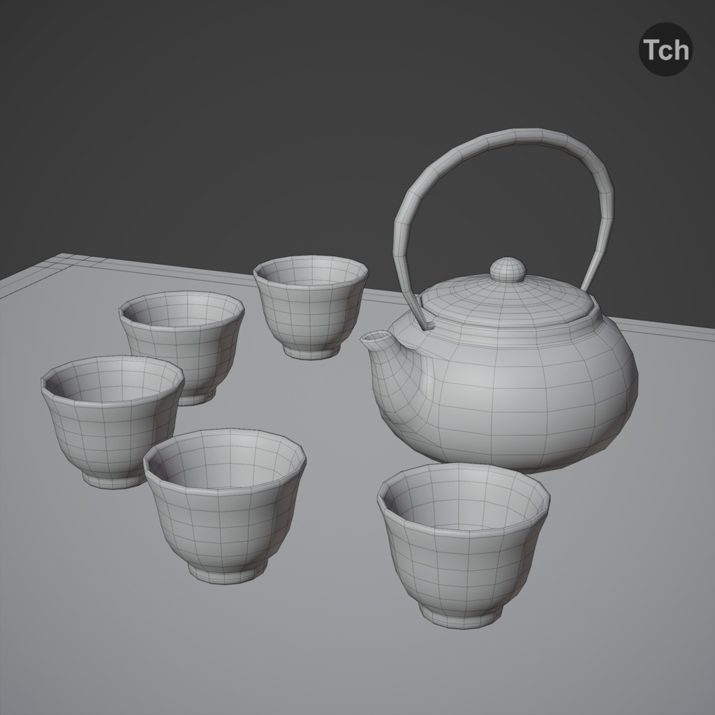 Green table group in Asian style (3D) | 緑のアジア風のテーブルグループ(3D)
