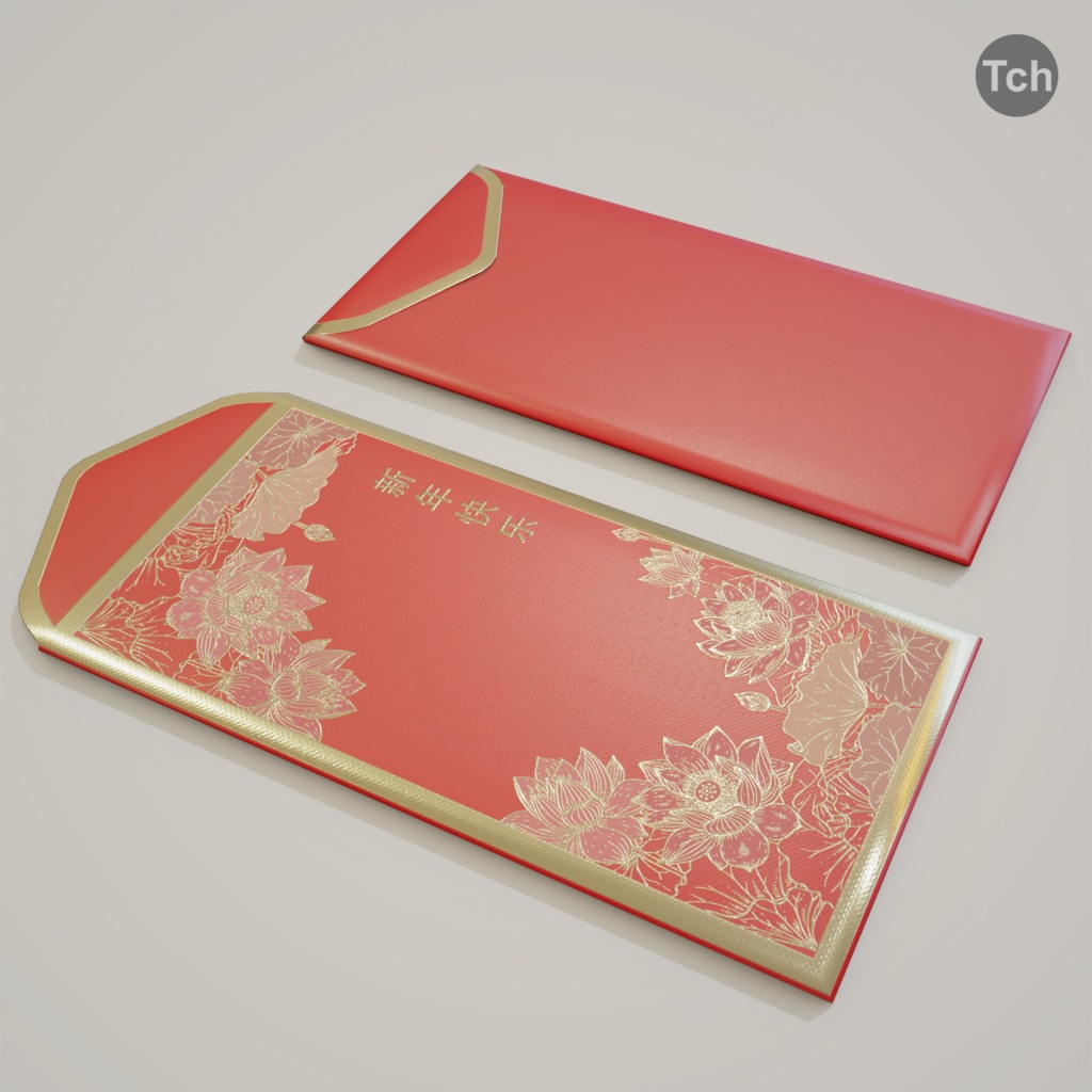 Asian red New Year envelopes (3D) | アジアの赤いお年玉封筒(3D)